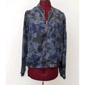 Juicy Couture Women Medium Bomber Jacket‎ Blue Camo Floral Zip Up Denim Lyocell